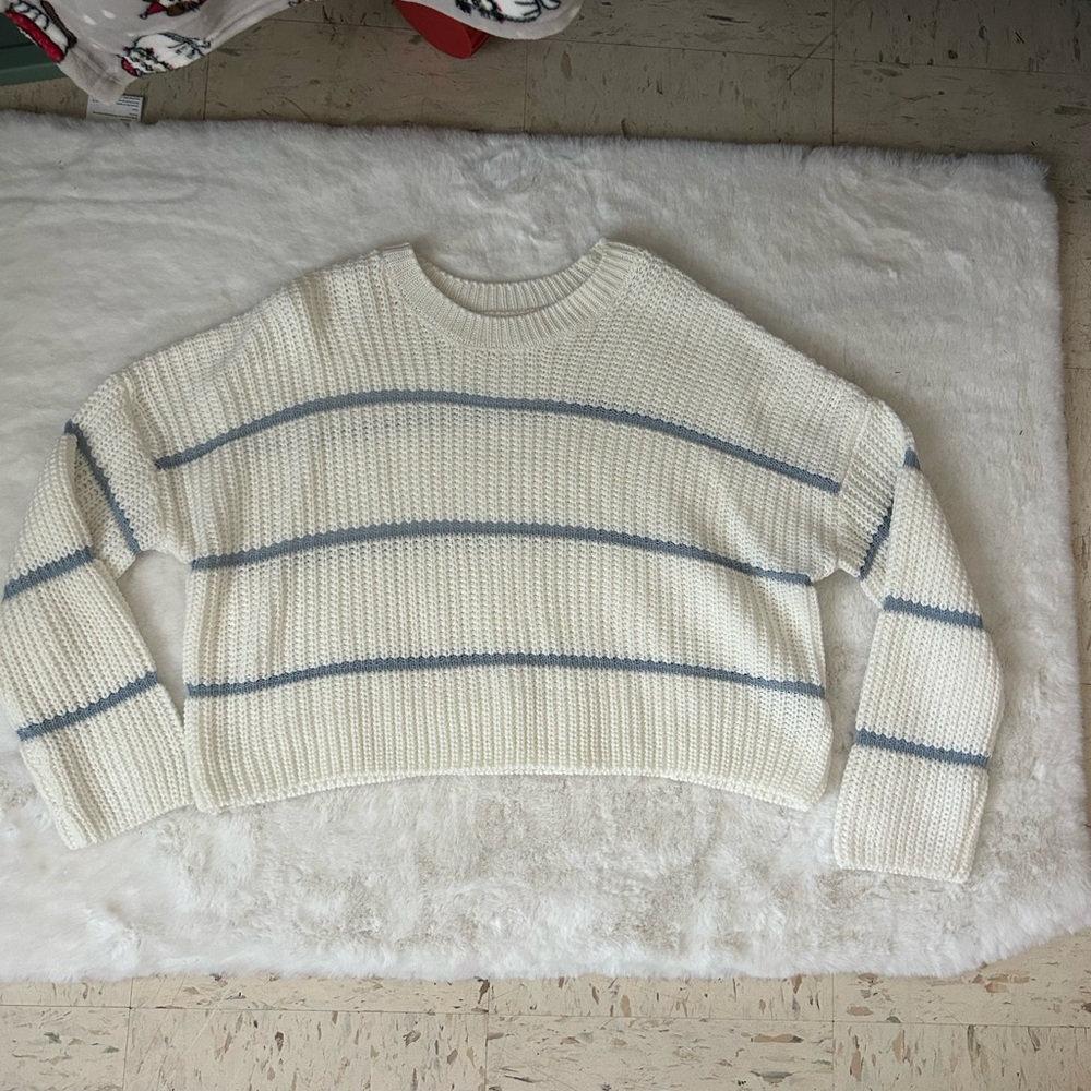 Women's Striped Sweater - White and Blue